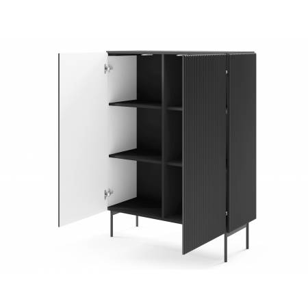 Komoda ryflowana czarna 100 cm 2-drzwiowa MIGEL